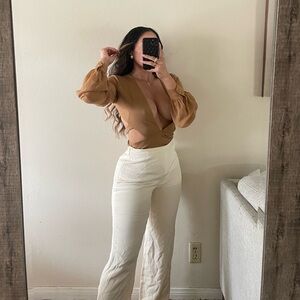 LPA Brown deep vneck bodysuit